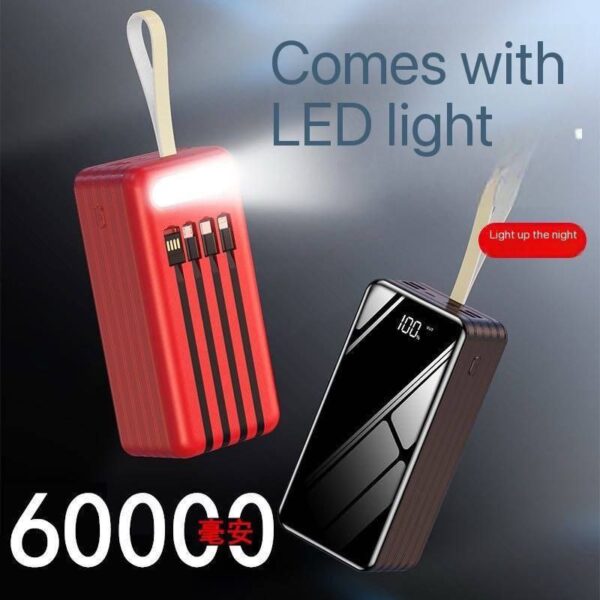 60,000MAH POWERBANK WITH TORCHLIGHT A D CHARGING CORDS (TYPE C , USB AND IPHONE CORD)
