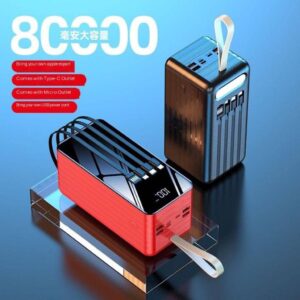 80,000MAH POWERBANK WITH TORCHLIGHT AND CHARGING CORDS (TYPE C , USB AND IPHONE CORD)