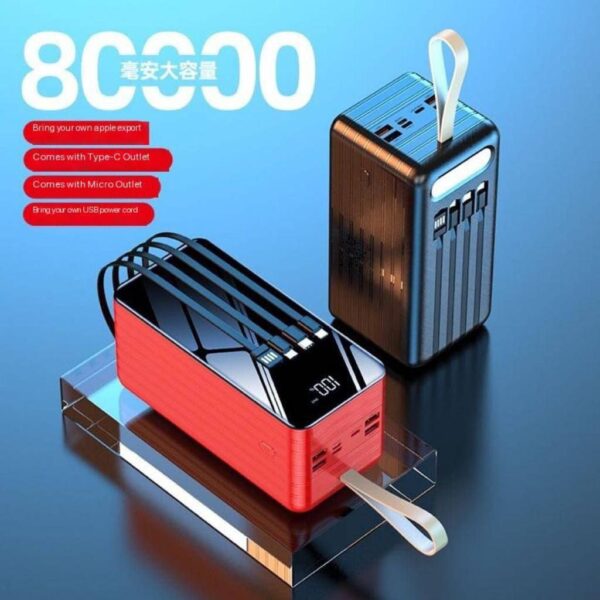 80,000MAH POWERBANK WITH TORCHLIGHT AND CHARGING CORDS (TYPE C , USB AND IPHONE CORD)