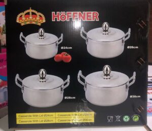 4PCS HOFFNER POLISHED ALUMINIUM POT SET 

SIZE: 24, 26, 28 & 30CM