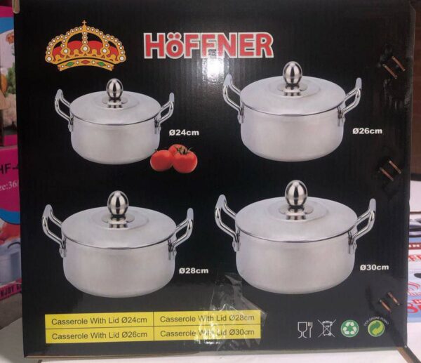 4PCS HOFFNER POLISHED ALUMINIUM POT SET 

SIZE: 24, 26, 28 & 30CM