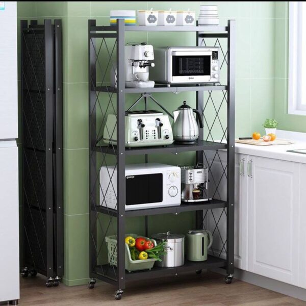 5 Layers/Tier BLACK HEAVY DUTY METAL FOLDABLE STORAGE SHELF FOR KITCHEN/BATHROOM/LIVING & BEDROOM - Image 3