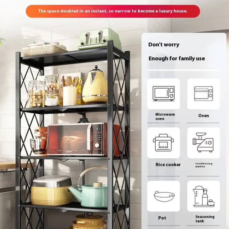 5 Layers/Tier BLACK HEAVY DUTY METAL FOLDABLE STORAGE SHELF FOR KITCHEN/BATHROOM/LIVING & BEDROOM